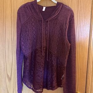 Xhilaration dark purple lace front lightweight hooded sweater.